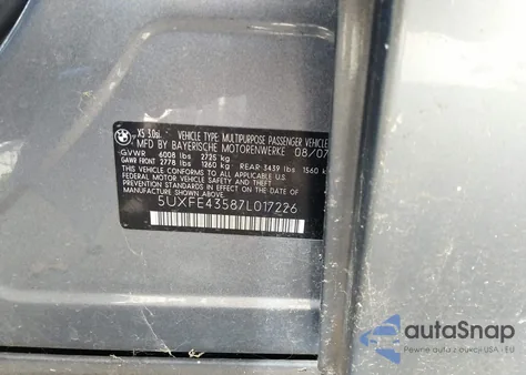 2007 BMW X5 3.0Si из США, поврежденный, VIN 5UXFE43587L017226